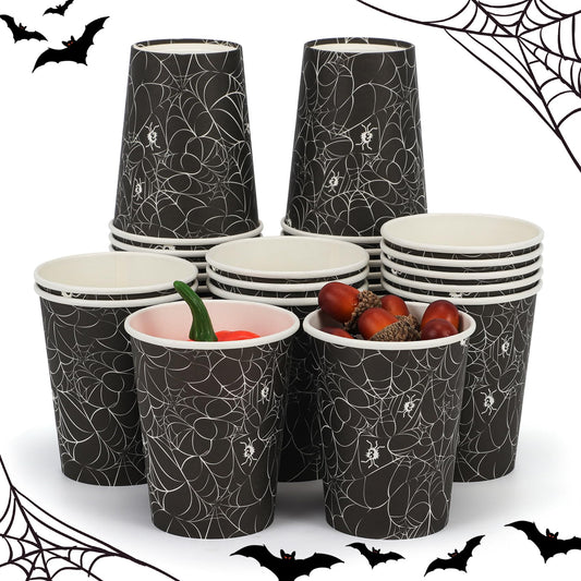 ATFUNSHOP Halloween Disposable Cups 30PCS Spiders Web Party Paper Cups 9OZ