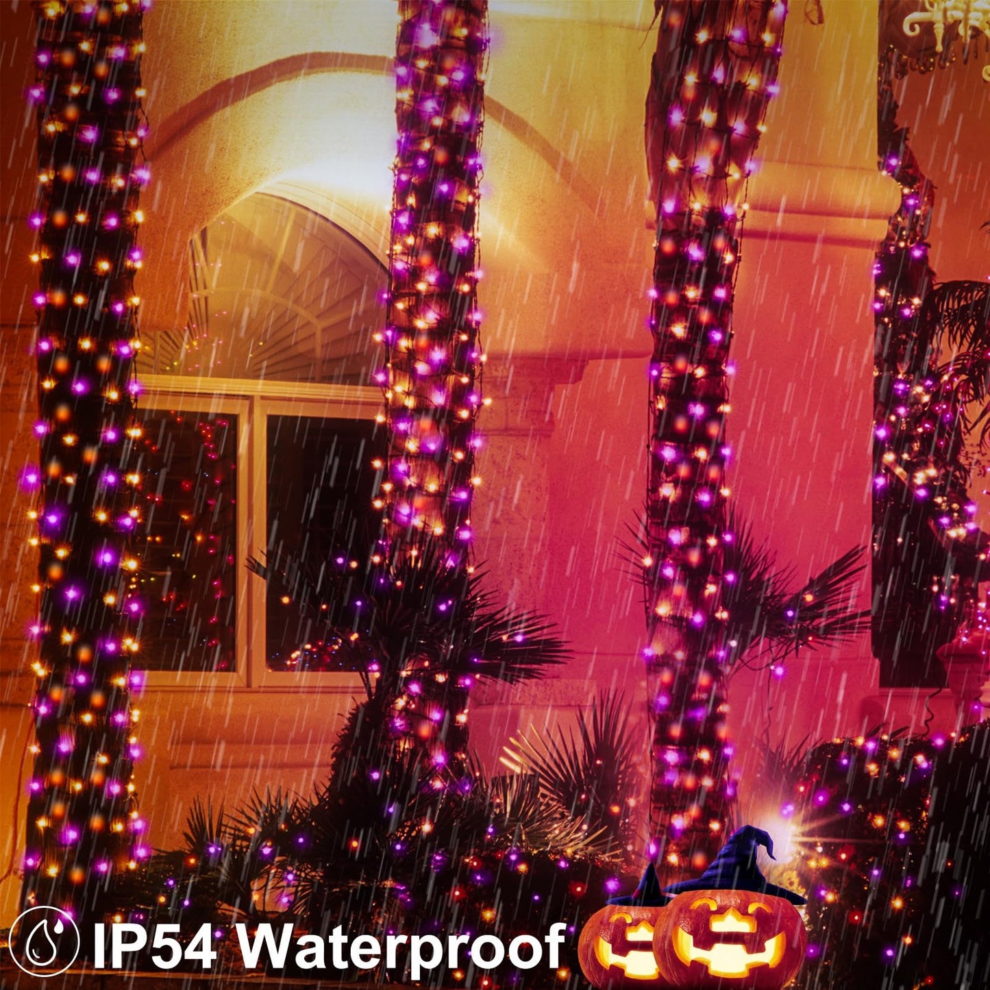 BSGlobal Purple Orange Halloween String Lights Battery, Total 20Ft 400 LED Cluster String Lights with Timer 8 Modes Firecracker Lights Outdoor Waterproof for Tree Home Decor