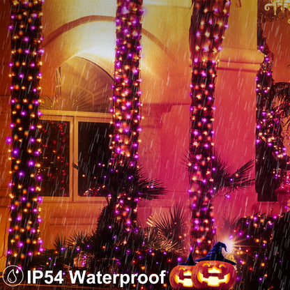 BSGlobal Purple Orange Halloween String Lights Battery, Total 20Ft 400 LED Cluster String Lights with Timer 8 Modes Firecracker Lights Outdoor Waterproof for Tree Home Decor