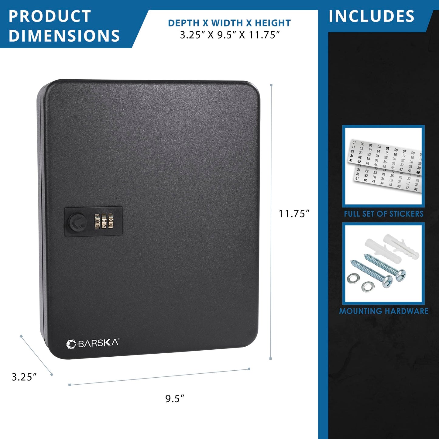 Barska Wall Mount Key Cabinet with Combination Code – Steel Locking Key Organizer Box for Home, Office, Business, Rental Property, and Commercial Use