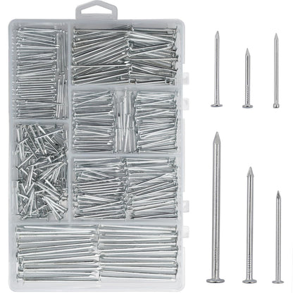 376pcs Premium Hardware Nails Assortment Kit, Maximum Length 2 Inches Galvanized, Picture Hanging, Wood, Wall With Storage Box | 6 Sizes