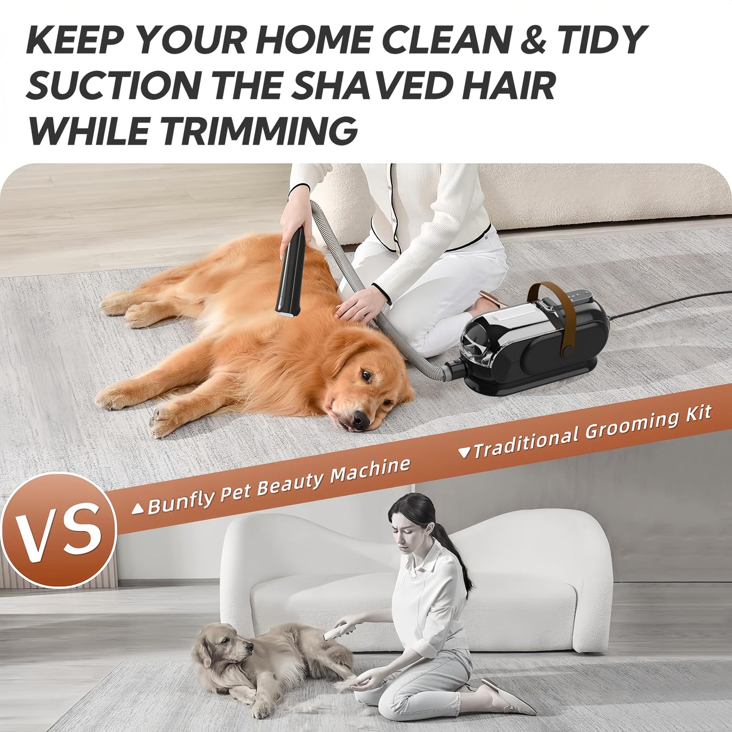 Bunfly Dog Grooming Kit with 13000kpa Strong Grooming & Vacuum Suction 99% Pet Hair,3L Capacity,11 Grooming Tools Dogs Cats and Other Animals,Home and Car Cleaning -Black