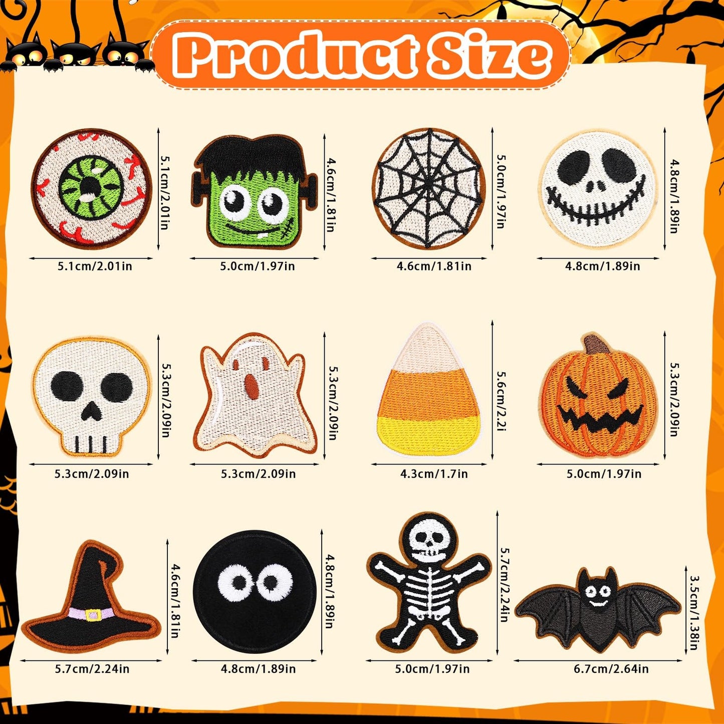 AUGSUN 12pcs Halloween Cookie Iron on Patches Halloween Embroidered Sew Applique Repair Patch Cute Cookie DIY Crafts for Clothing Jacket Jeans Pants Dress Backpack Hat Decorations Gift