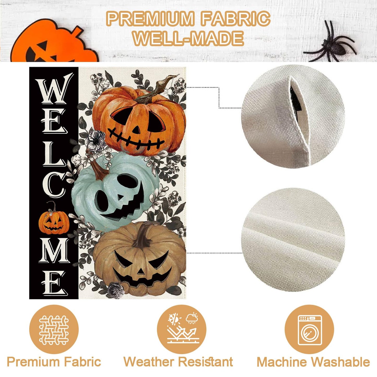 Baccessor Halloween House Flag 28 x 40 Inch Double Sided,Spooky Pumpkin Welcome Ghost Burlap Large Garden Flag Farmhouse Holiday Porch Patio Outdoor Outside Decoration