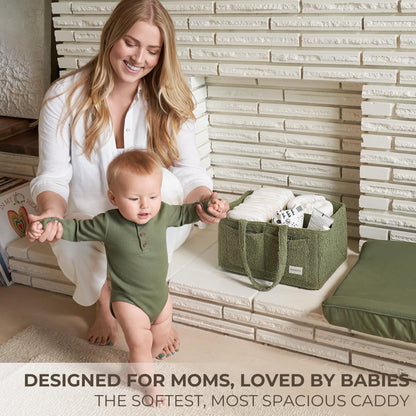 Beautiful Diaper Caddy Organizer - Versatile Storage Basket Easily Holds Diapers, Wipes and Other Baby Necessities - Perfect for Baby Showers, Functional Car Storage & Great Gift for Expecting Mothers