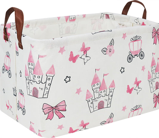 HKEC Rectangle Storage Basket with Handles,Collapsible Storage Bin,Books Box,Gift Basket(Pink Princess)