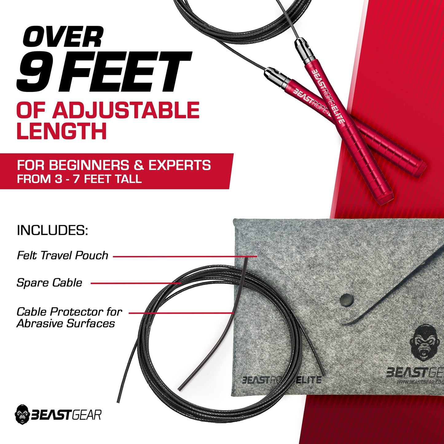 Beast Gear Jump Rope for Men and Women - Built for Speed, Premium Aluminium Jumping Rope for Advance Fitness - Boxing, MMA, HIIT, Strength Training & Double Unders