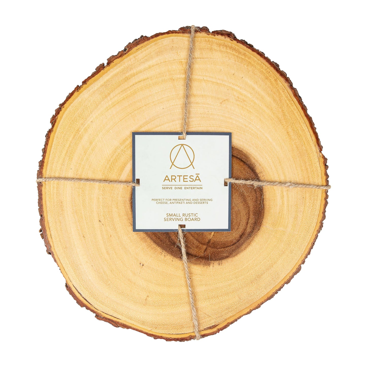 Artesà Natural Wooden Tree Trunk Cheese Board/Serving Platter with Bark Edge, 21 cm (8") - Round