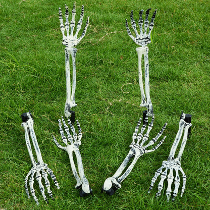 AOFOX Halloween Realistic Skeleton Stakes Zombie Ghost Arm Stake Severed Plastic Skeleton Hands Yard Signs for Lawn Stakes Garden Halloween Props Decoration (6 Pcs White&Black)