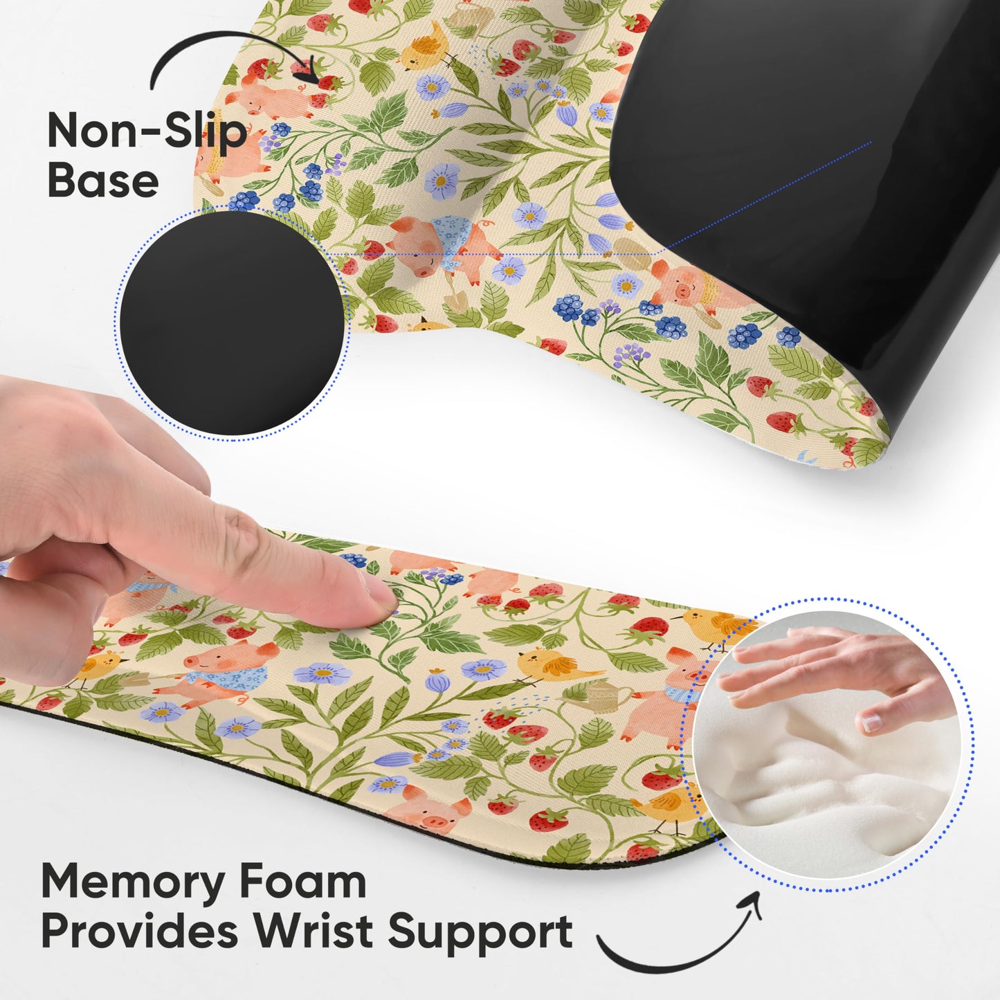 AUPET Mouse Pad Keyboard Wrist Rest Set,Ergonomic Memory Foam Mouse Pads Wrist Support Set,Non-Slip Base, Smooth Surface, Pain Relief for Gaming,Office (Pink Piggy)