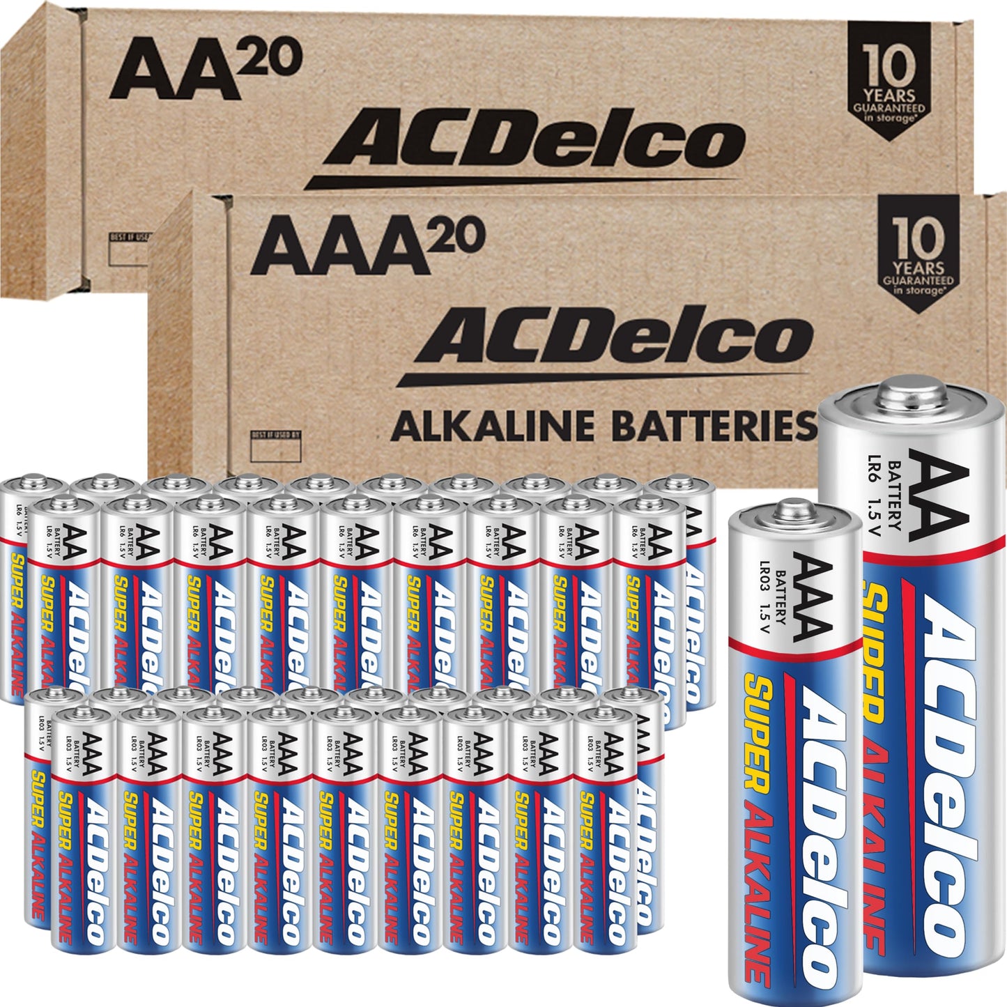 ACDelco Double AA and Triple AAA Batteries, 40-Count Battery Combo Pack for Home and Office, 20-Count Each, 10-Year Shelf Life