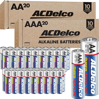 ACDelco Double AA and Triple AAA Batteries, 40-Count Battery Combo Pack for Home and Office, 20-Count Each, 10-Year Shelf Life