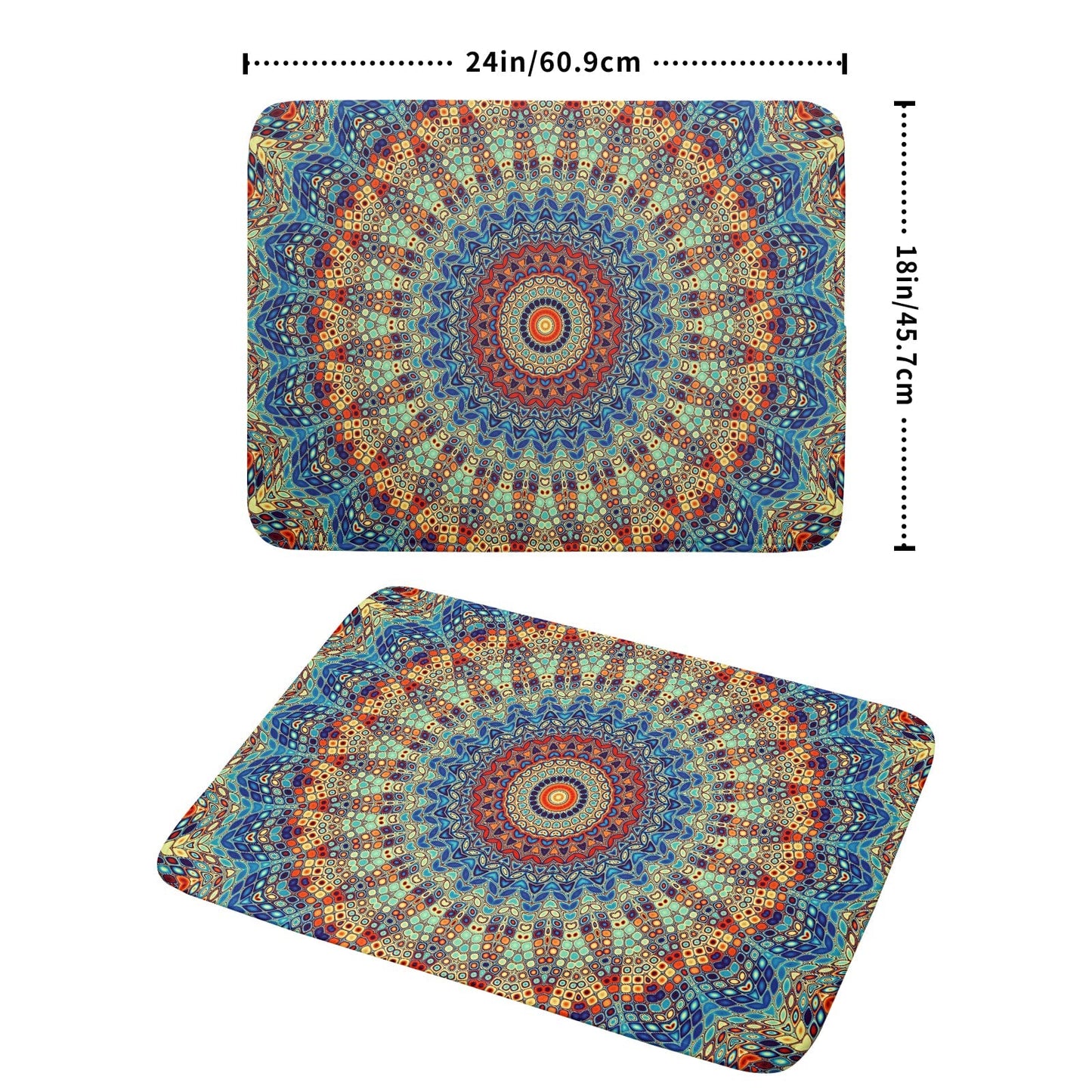 Bohemian Mandala Dish Drying Mat for Kitchen Counter Boho Ethnic Drying Mat 18 x 24 Inch with High Absorbent Reversible Microfiber Dish Drying Pad Dish Rack Pad Drainer Mat for Coffee Bar