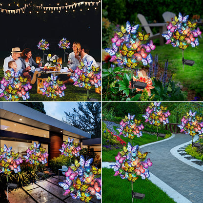 Adecorty Solar Garden Lights Outdoor Waterproof Decorative Solar Lights Outdoor 2 Pack with 44 LED 34 Butterfly Flower Garden Decor Yard Patio Lawn, Gifts for Mother's Day Mom Women