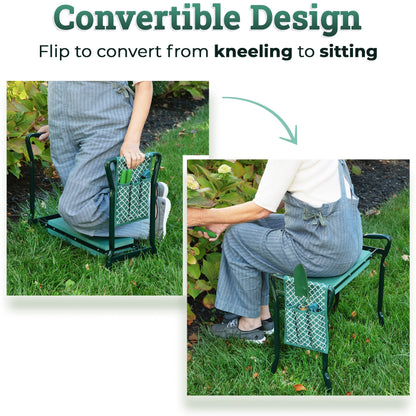 Abco Tech Garden Stool & Kneeler - Kneeler & Stool for Gardening, Foldable Garden Seat for Storage, Garden Kneelers for Seniors, Great Gardening Gifts for Women, Bench Comes with Tool Pouch & Gloves