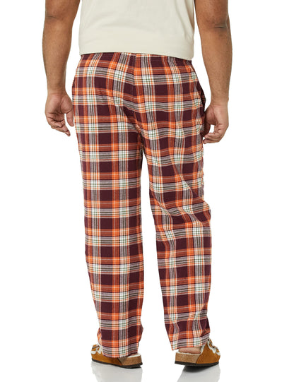 Amazon Essentials Men's Breathable Flannel Pajama Pant (Available in Big & Tall), Burgundy Orange White Plaid, Large
