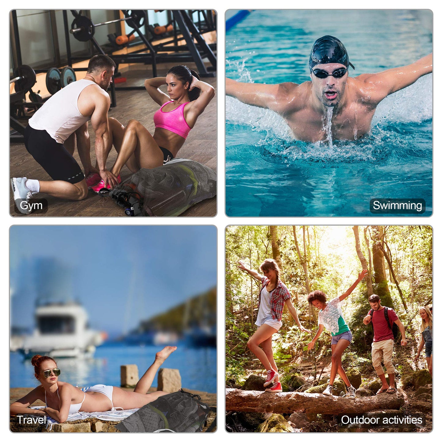 BeeGreen Mesh Drawstring Bag Swim Backpack for Beach Pool Sports Gym Draw String Cinch Bags for Swimming Soccer Basketball Gear Black