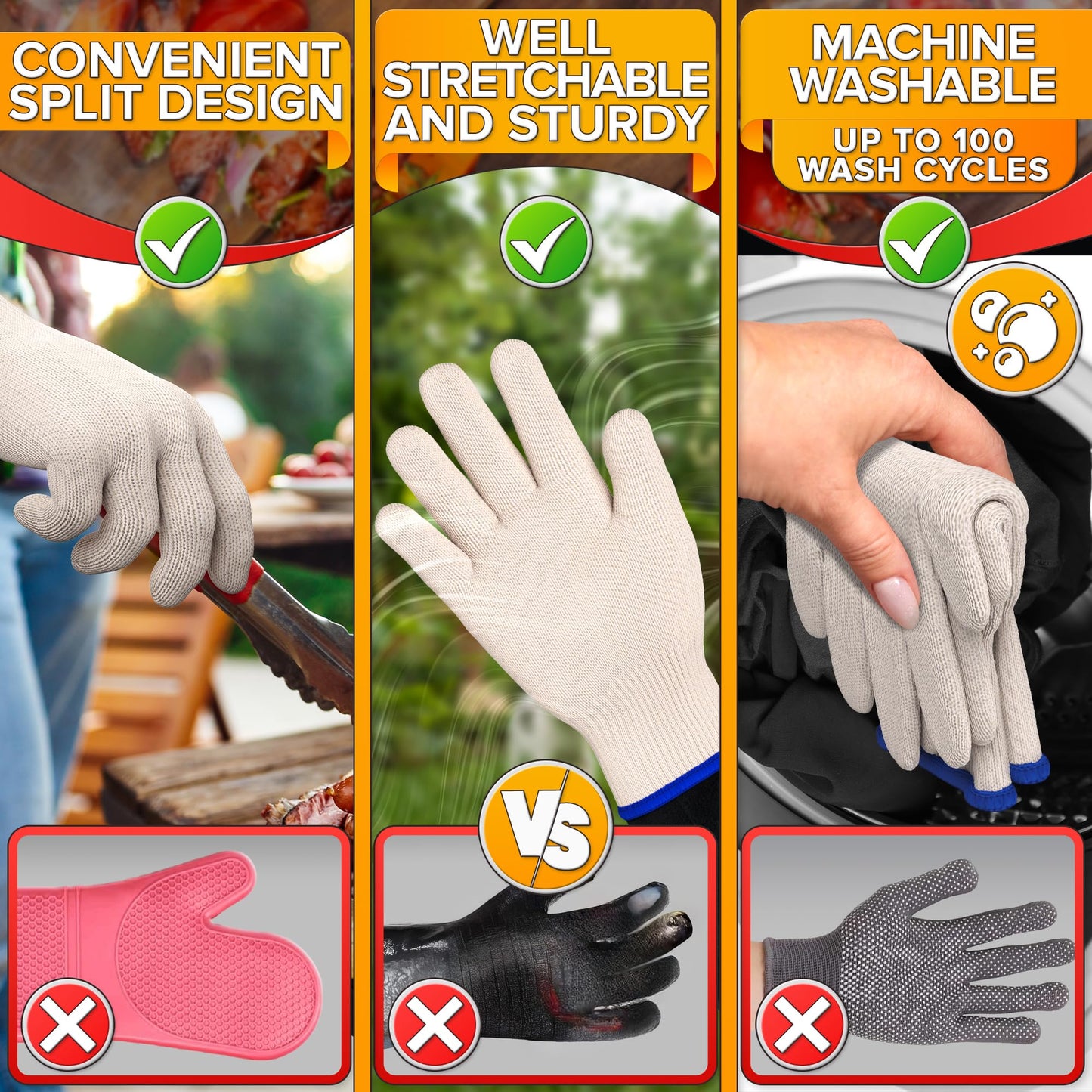 Heat-Resistant Cooking Gloves for Indoor and Outdoor Use - Gloves for Cooking, Baking, Pot-Holding, Smoker Grill Handling, and So On – Kitchen Gloves with 896 Degree Resistance, White, 10215