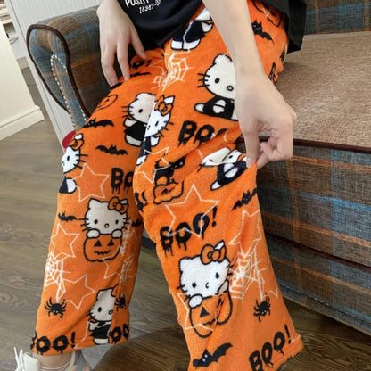 BIUGNVW Anime Pajamas Women Cartoon Family Christmas Kawaii Flannel Pajama Pants Halloween Orange X-Large