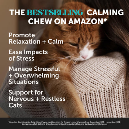Calming Chews for Cats - Cat Anxiety Relief + Helps Reduce Stress - Behavioral Support & Promotes Relaxation for Travel, Boarding, Vet Visits, Separation Anxiety - Chicken (30-Day Supply)