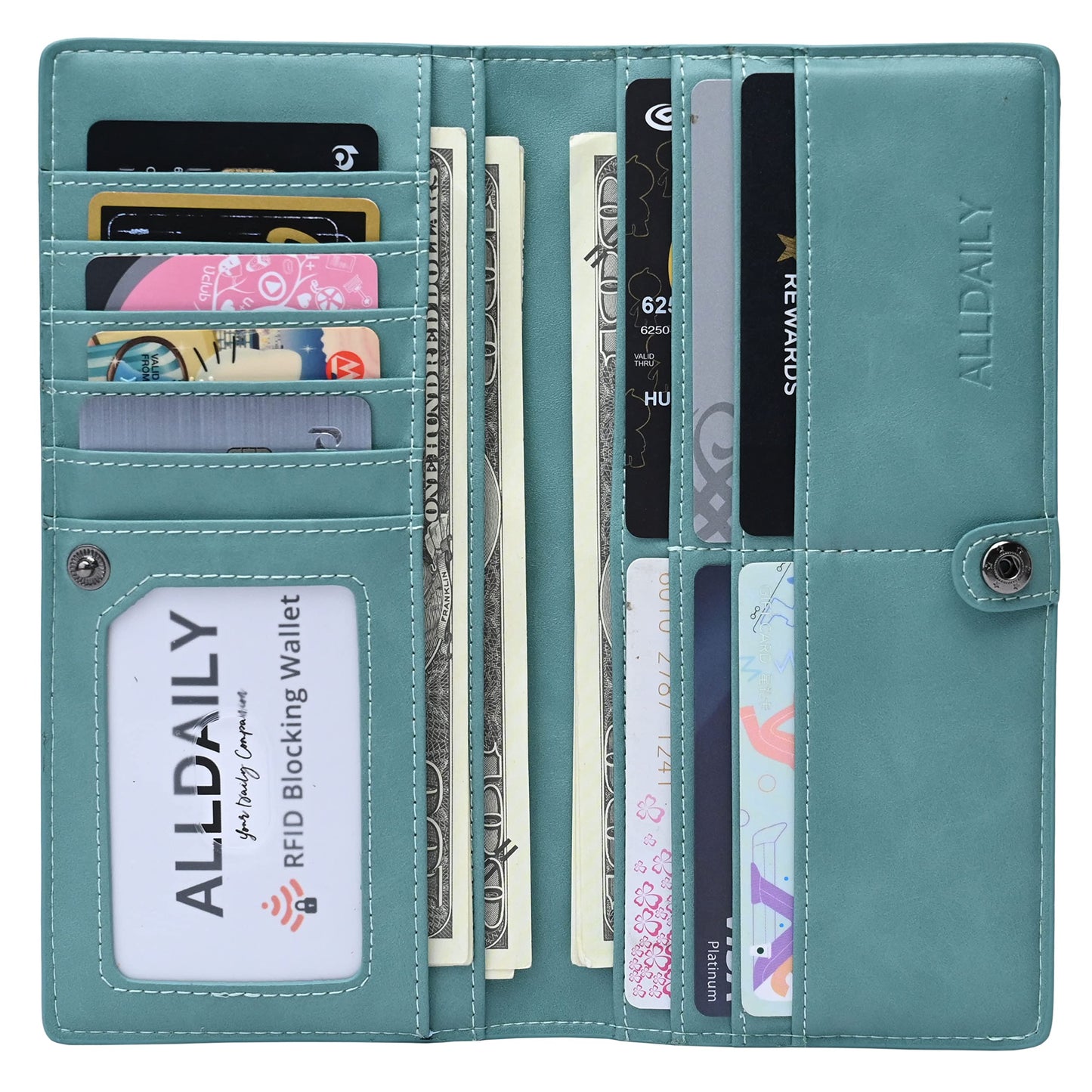Alldaily Ultra Slim Thin Women Wallet RFID Blocking Credit Card Holder Bifold Long Ladies Billfold (Purist Blue)