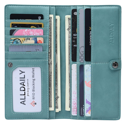 Alldaily Ultra Slim Thin Women Wallet RFID Blocking Credit Card Holder Bifold Long Ladies Billfold (Purist Blue)