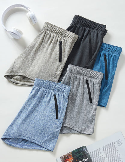 5 Pack: Womens Workout Gym Shorts Casual Lounge Set, Ladies Active Athletic Apparel with Zipper Pockets (Set 2, Medium)