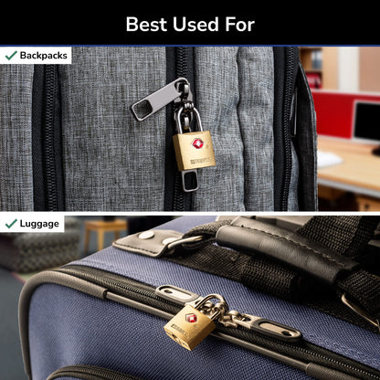 BRINKS TSA Approved Padlock, 22mm Solid Brass, Chrome-Plated with Hardened Steel Shackle, TSA Locks for Luggage, 4-Pack