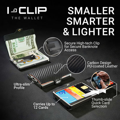 I-CLIP, Premium Men's Leather Wallet, Versatile Changeable Money clip, Secure Card Holder, Compact Men's Wallet Minimalist, Sleek Slim Design, Perfect Money Clip Wallet for Men - Gunmetal Black Carbon