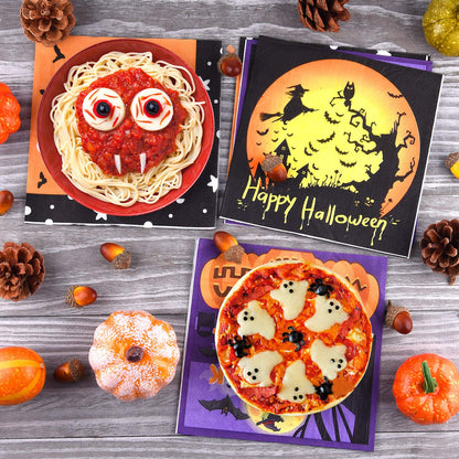 ASTARON 60 Pack Halloween Napkins 13"× 13", Disposable Paper Cocktail Napkins for Halloween Table Decorations Party Supplies