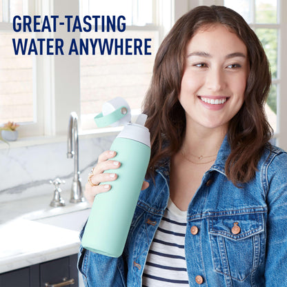 Brita Stainless Steel Premium Filtering Water Bottle, BPA-Free, Reusable, Insulated, Replaces 300 Plastic Water Bottles, Filter Lasts 2 Months or 40 Gallons, Includes 1 Filter, Glacier - 20 oz