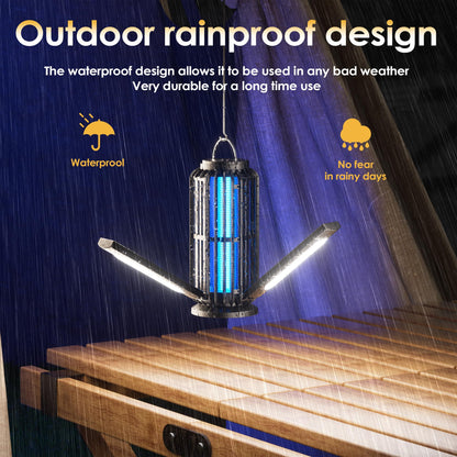 Bug Zapper, Solar Bug Zapper with 3 Solar Charging Panels, IP65 Waterproof Mosquito Zapper, 4200V Mosquito Zapper with LED Light, Outdoor Indoor AUTO ON/Off