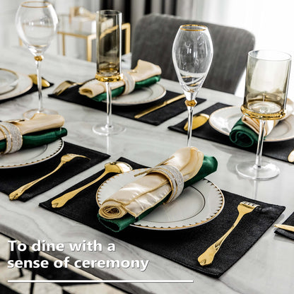 Home Brilliant Black Placemats Set of 6 Heat Resistant Dining Table Fall Halloween Place Mats Kitchen Cloth Table Mats, Black