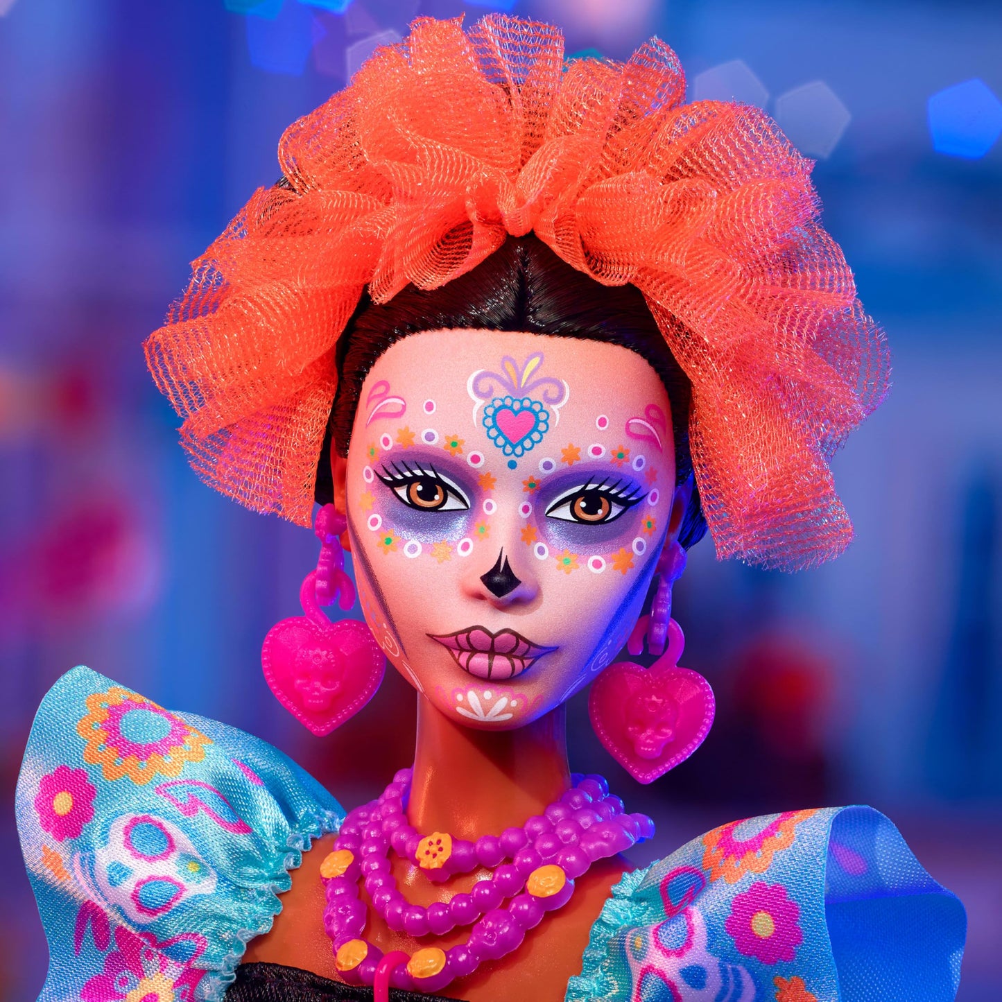 Barbie Signature Doll, 2024 Día De Muertos Collectible in Black Dress with Blue Ruffle Top, Embroidered Print, and Colorful Accessories