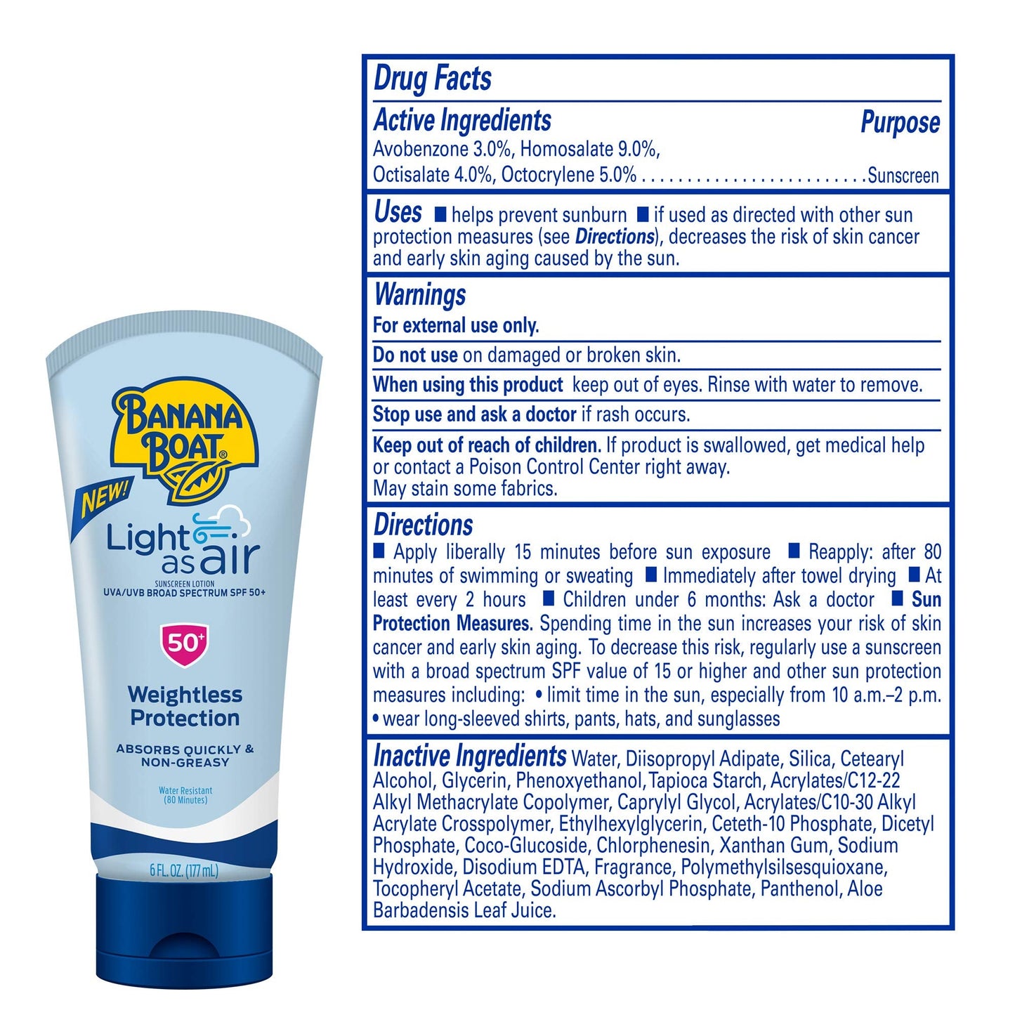 Banana Boat Light As Air Sunscreen Lotion SPF 50 Twin Pack | Lightweight & Non-Greasy Lotion Sunscreen SPF 50, Sunblock, Oxybenzone-Free, 6oz each