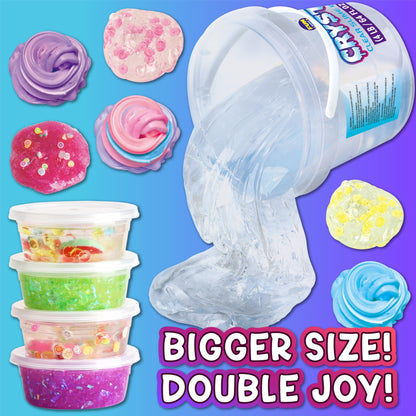 4 LB Huge Glassy Clear Slime Bucket Toy for Kids, FunKidz 64 FL OZ Premade Big Crystal Slime Pack Gift with 29 Sets Add-ins Jumbo Slime Kit for Girls Boys Party Present