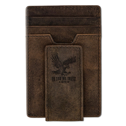 BULL GUARD RFID Magnetic Money Clip Men's Wallet Crafted from Genuine Leather, Slim Front Pocket Minimalist Card Case With 4 Credit Card Slots, ID and Middle Pocket