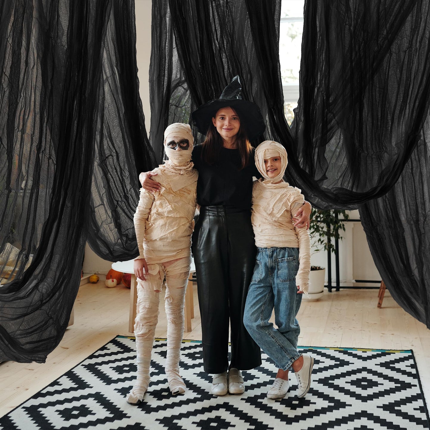 600" x 85" Creepy Halloween Cloth - Black Spooky Fabric - Large Creepy Halloween Decorations for Haunted House, Window Backdrops, Garden Party, Yard, Wall, Doorway