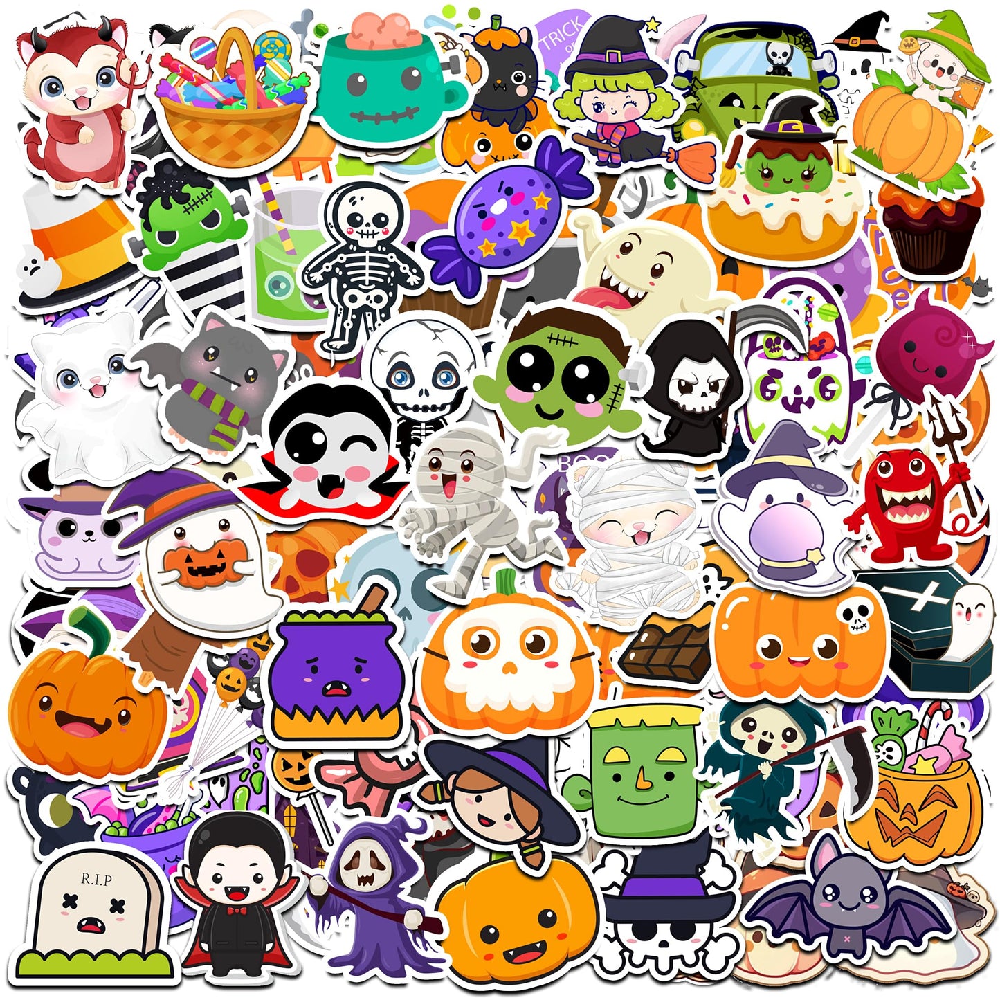 HSHFAMIIY Halloween Party Favors, Halloween Stickers, 100 PCS Non Repeating Vinyl Waterproof Stickers for Kids, Hall-oween Decorations Games Treats Classroom Crafts Gifts Party Supplies
