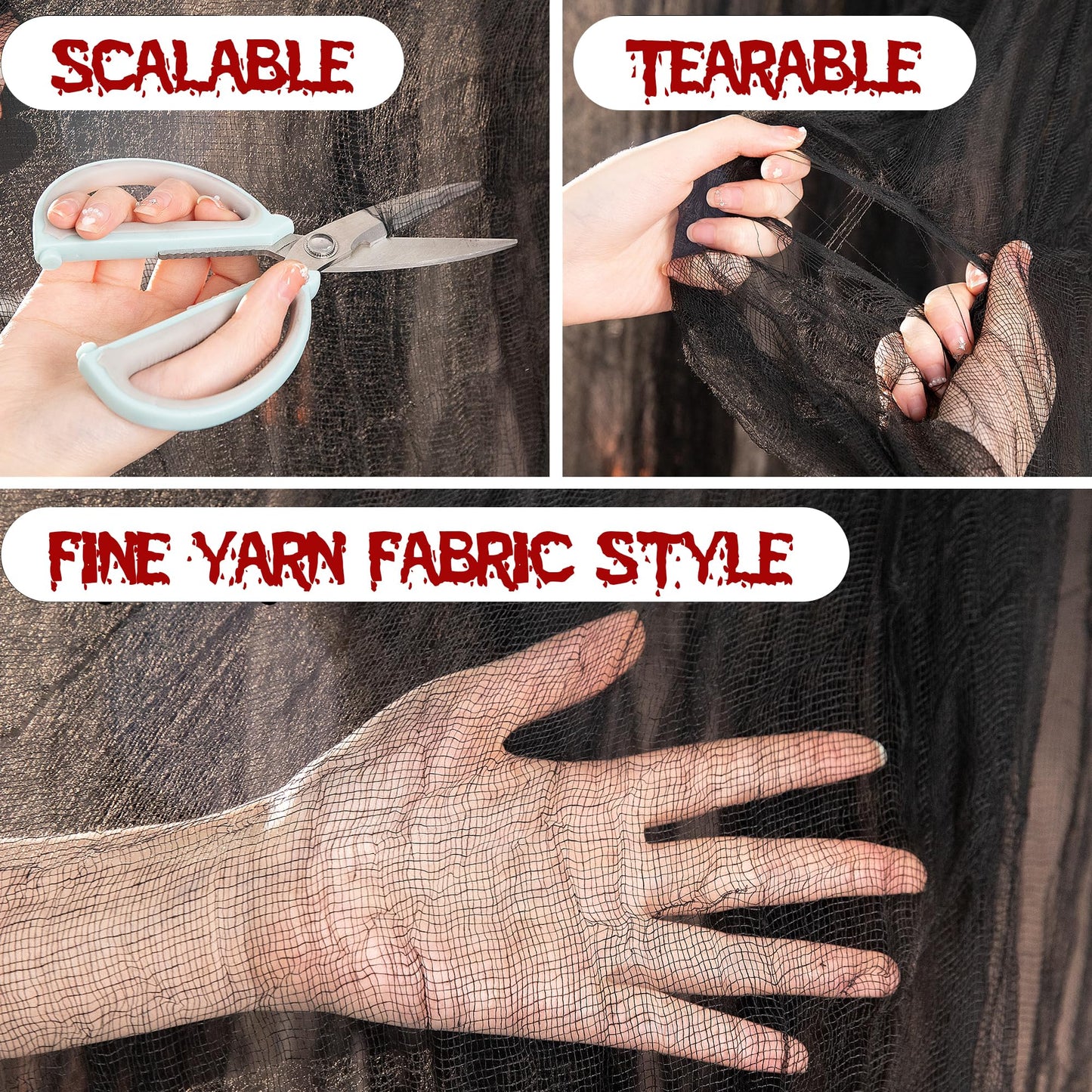 600" x 85" Creepy Halloween Cloth - Black Spooky Fabric - Large Creepy Halloween Decorations for Haunted House, Window Backdrops, Garden Party, Yard, Wall, Doorway