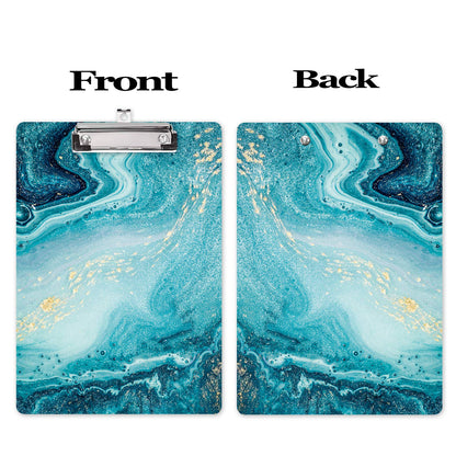 Hongri Wooden Clipboard, Fashion Design Clip Board for Classroom Students,Teacher, Women, Kids, Cute Custom Pattern, Standard Letter Size 9 x 12.5 in with Low Profile Metal Clip, Teal Marble