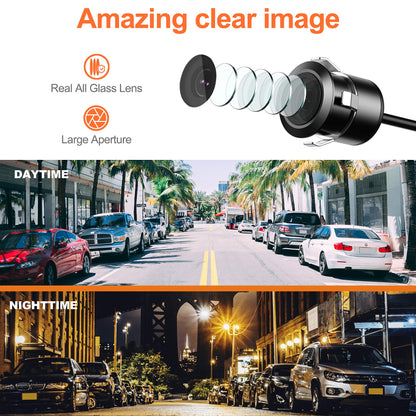 Backup Camera Flush Mount, Metal Housing 170°Wide View Angle Rear/Side/Front View Camera for Car, Clear Night Vision IP69 Waterproof Reverse Camera for Vehicle SUV RV Pickup, 18.5mm, 12V/24V, Black