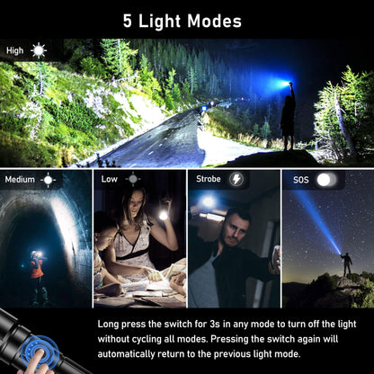 Blukar Rechargeable Flashlight High Lumens, Super Bright LED Powerful Tactical Torch - 5 Light Modes, Zoomable, Long Lasting, Waterproof Handheld Flash Light for Emergency, Camping, Hiking