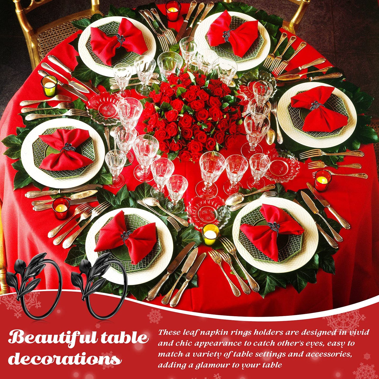 WILLBOND 6 Pieces Leaf Napkin Rings Holders Fall Party Napkin Rings for Christmas Thanksgiving Parties, Wedding Adornment, Table Decoration Accessories (Black)