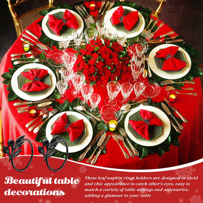 WILLBOND 6 Pieces Leaf Napkin Rings Holders Fall Party Napkin Rings for Christmas Thanksgiving Parties, Wedding Adornment, Table Decoration Accessories (Black)