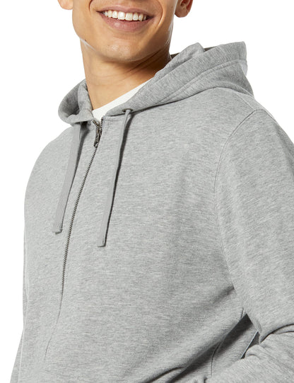Amazon Essentials Men's Long-Sleeve French Terry Full-Zip Hoodie (Available in Big & Tall), Grey Heather, Large