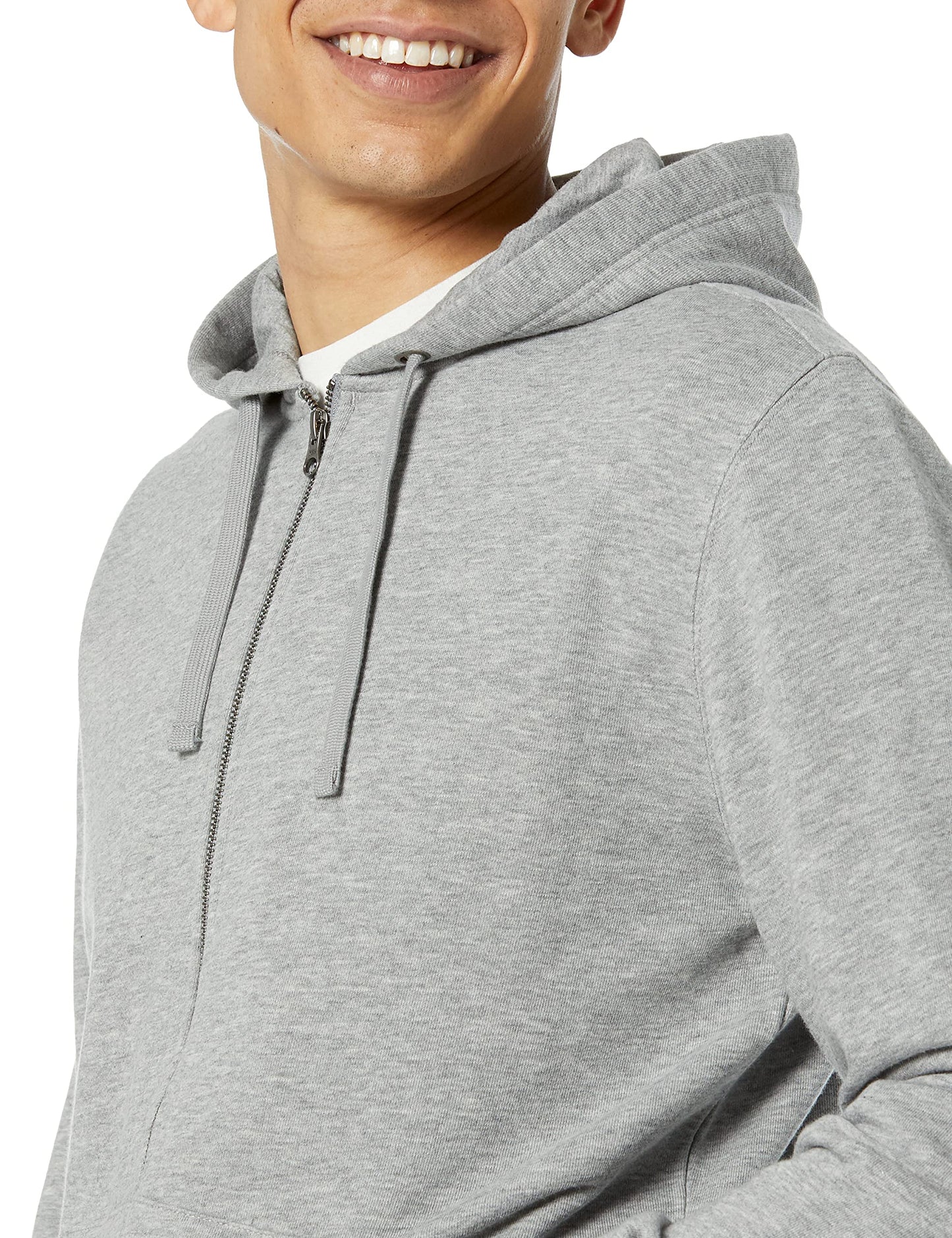 Amazon Essentials Men's Long-Sleeve French Terry Full-Zip Hoodie (Available in Big & Tall), Grey Heather, Large