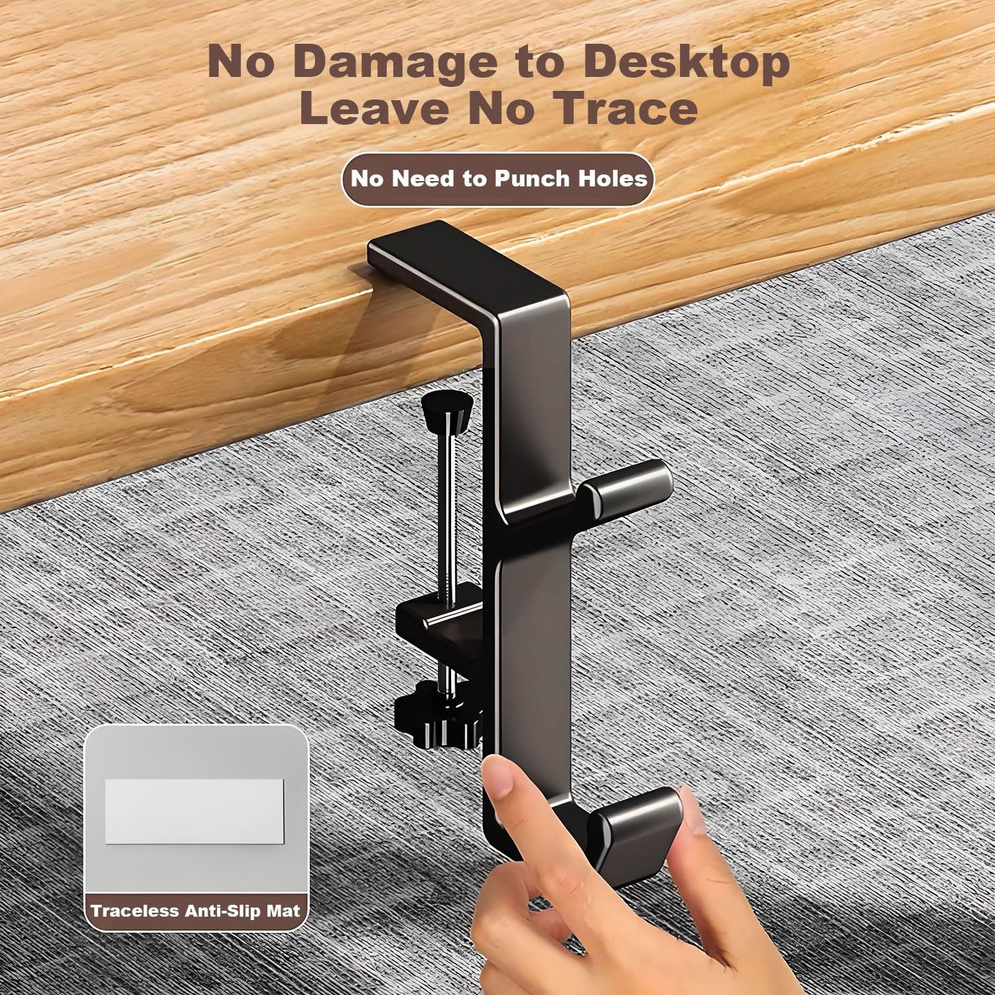 JAKO Headphone Stand Hanger Holder, Under Desk Aluminum Alloy Headset Stand with Fit for Gaming PC Accessories,Under Desk Clamp Hook Mount Suitable for Office, Computer Desk (Black)