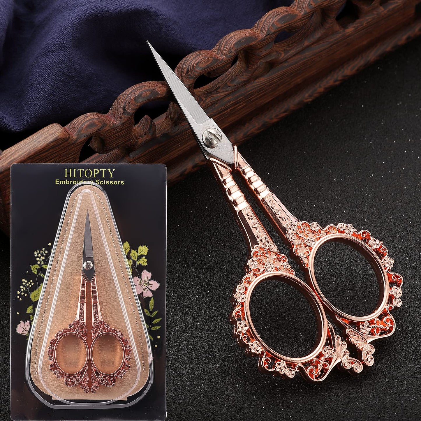 HITOPTY Sewing Scissors Embroidery Scissors, 4.5in Rose Gold Crochet Scissor with Sheath for Craft Cross Stitch Needlework Artwork Thread Yarn Cutting