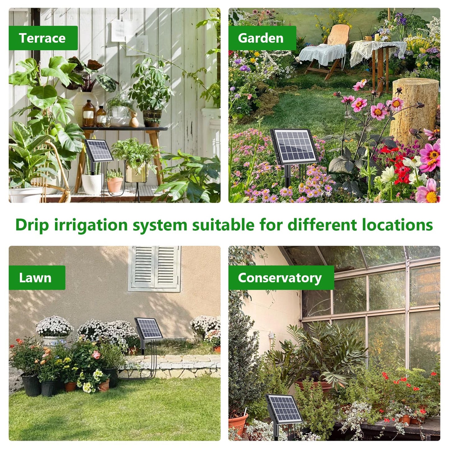 HEKIWAY 49FT Solar Drip Irrigation System, Auto Watering Kit for 15 Pots, Solar-Powered Plant Watering, 25 Timer Modes, 900ml/min Flow Indoor/Outdoor Garden, Balcony & Patio Irrigation System